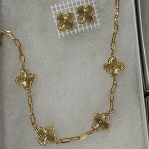 Gold Plated Floral Necklace and Earring Set
